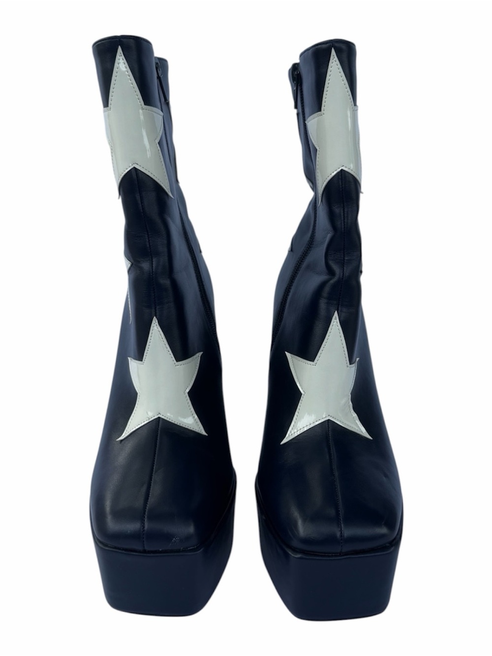Black Platform Ankle Boots with White Star Details